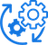 Blue gears connected with arrows, symbolizing process or system automation.