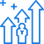 Three blue upward arrows with a question mark in the center one and plus signs around them, symbolizing growth and uncertainty.