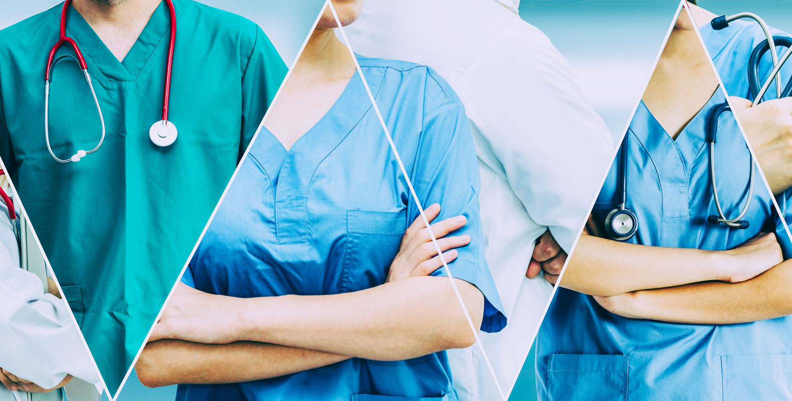 A collage of healthcare professionals in scrubs and stethoscopes, symbolizing the diverse backgrounds of individuals, including celebrities, who have trained as nurses.